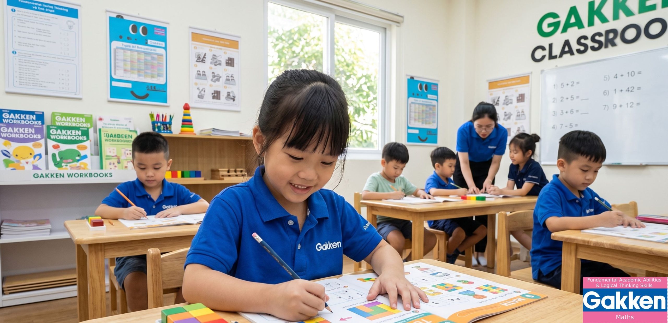 Phương pháp giáo dục trẻ 3-5 tuổi-Phương pháp giáo dục Gakken giúp trẻ phát triển tư duy logic, kỹ năng toán học và cảm xúc thông qua các bài tập thực hành trong lớp học.