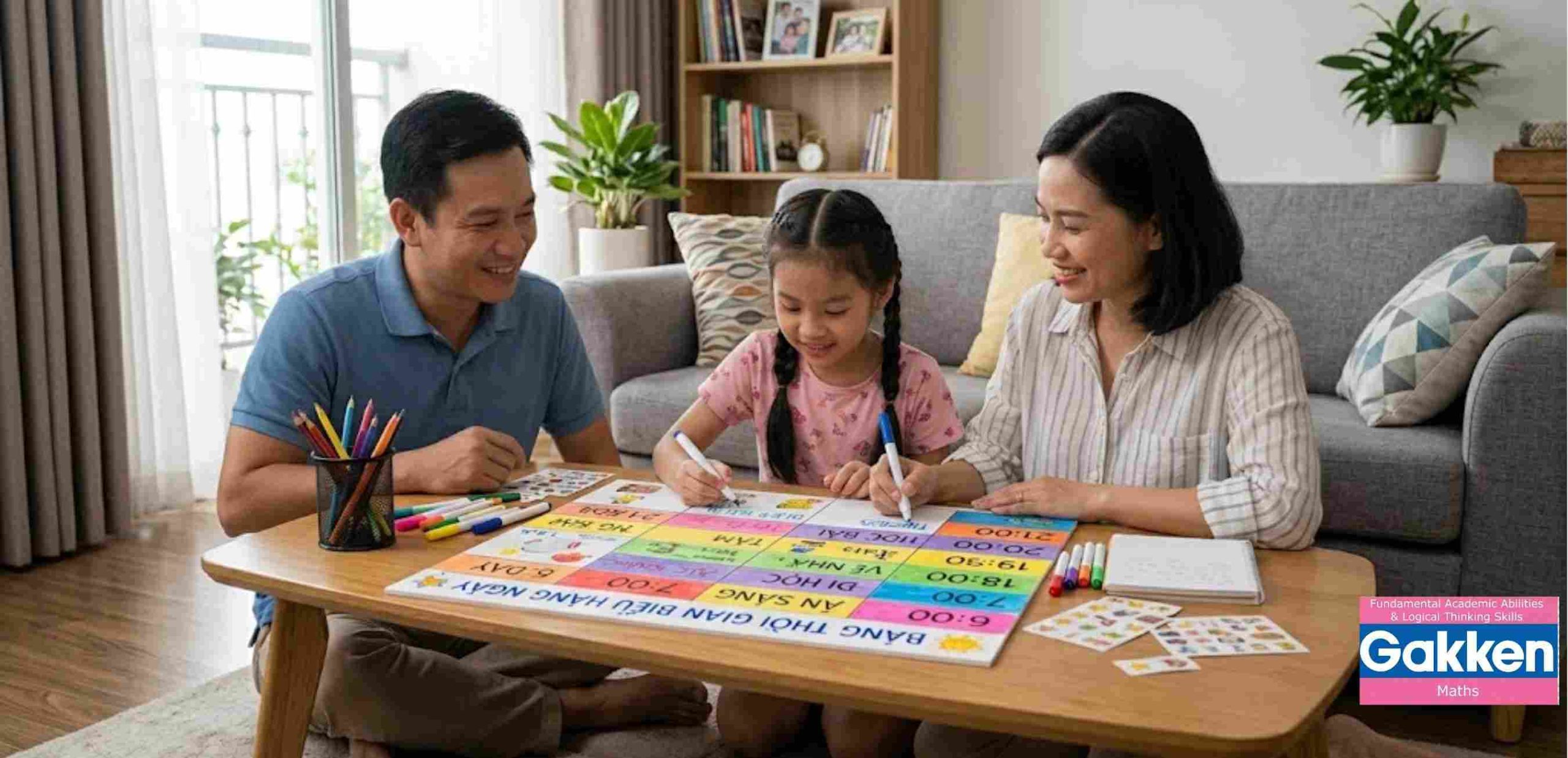 Dạy con kiểu Nhật với phương pháp Gakken, giúp trẻ xây dựng thời gian biểu hằng ngày cùng cha mẹ, hình thành thói quen tự học, tính tự giác và kỹ năng quản lý thời gian trong môi trường giáo dục tại nhà.