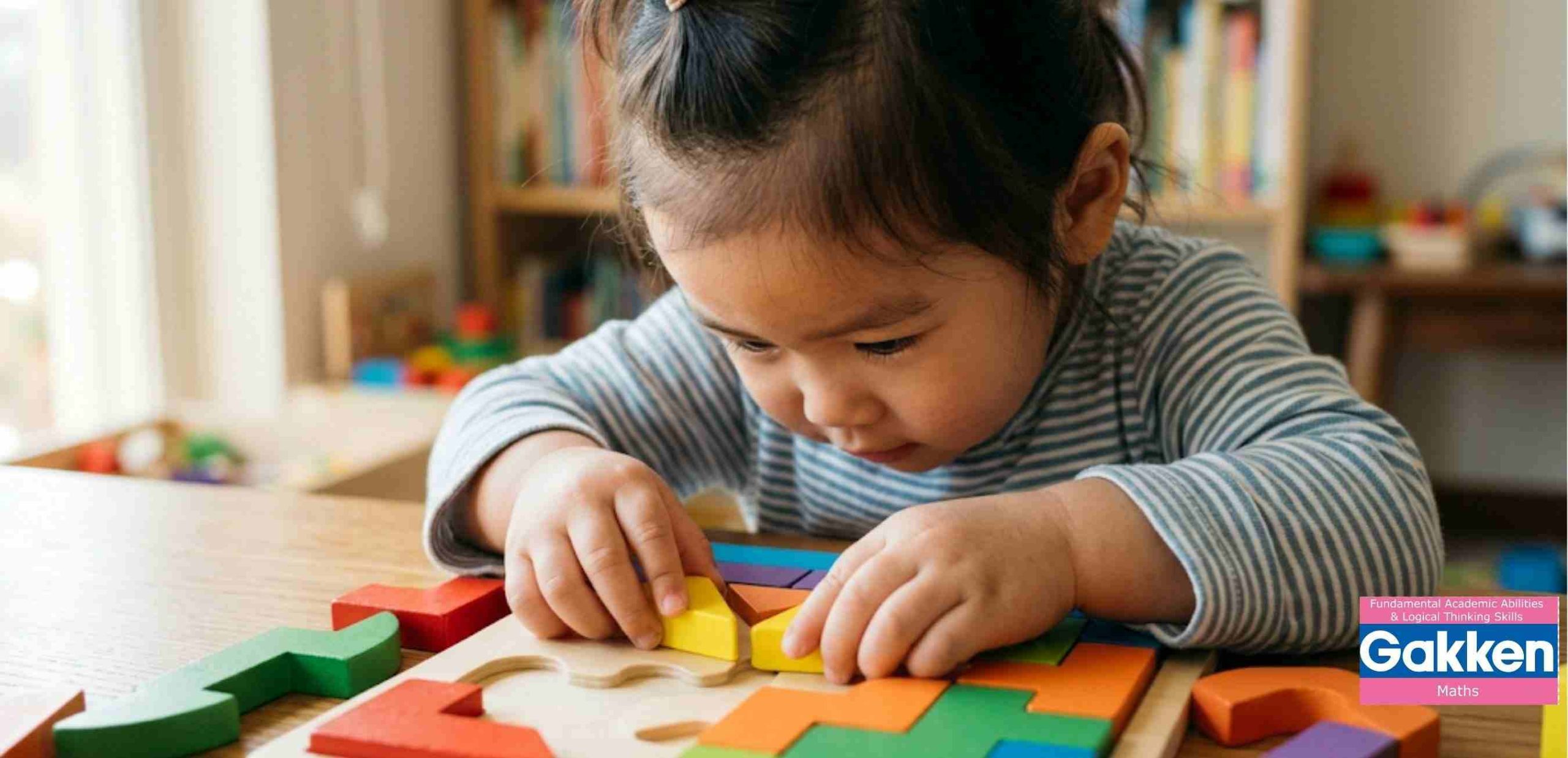 Trẻ tập trung chơi ghép hình theo thay đổi chương trình giáo dục, ứng dụng tư duy logic, khả năng quan sát và kỹ năng giải quyết vấn đề.