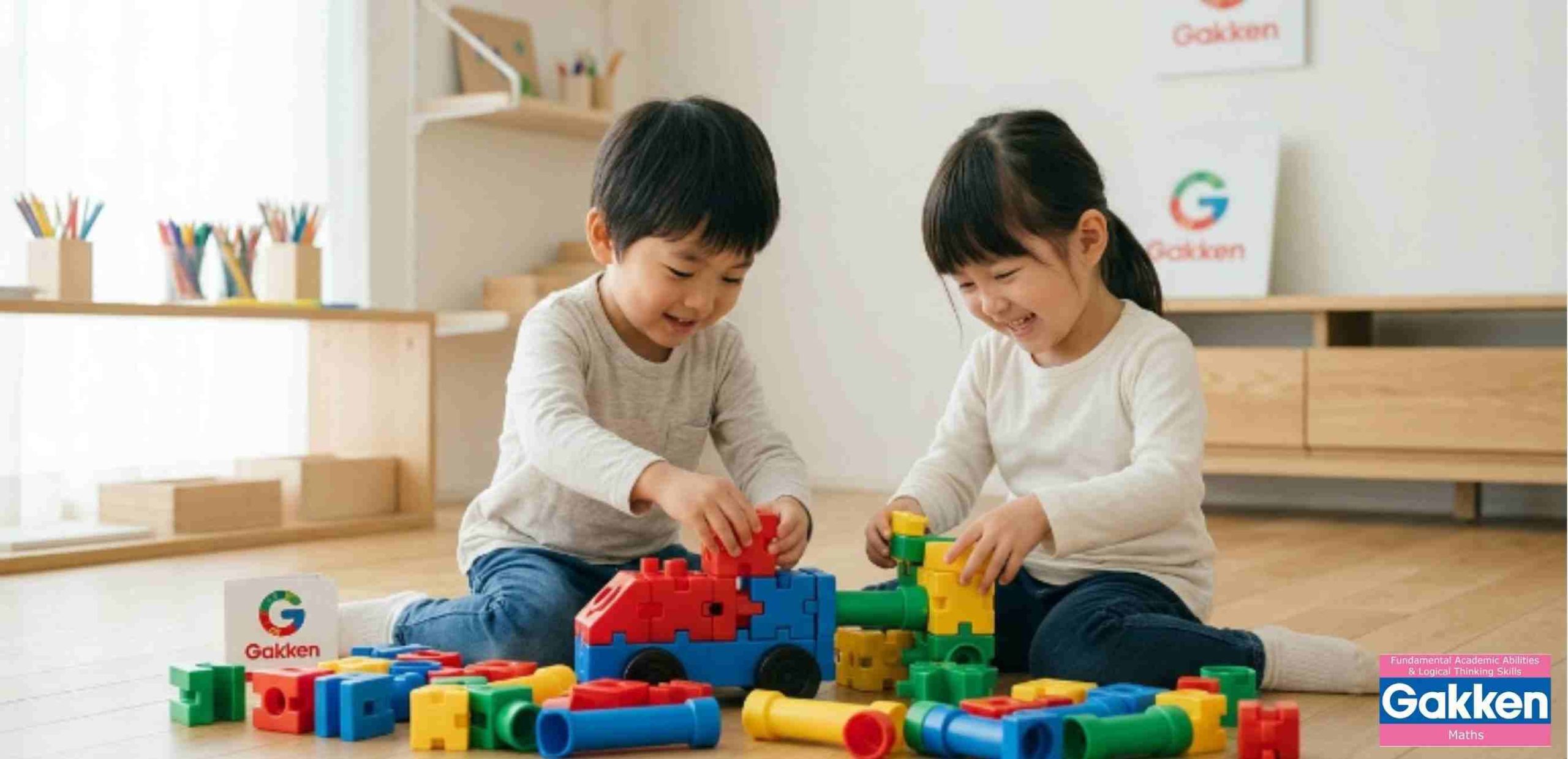 Hình ảnh hai trẻ nhỏ đang vui vẻ cùng chơi bộ đồ chơi STEM lắp ghép nhiều màu sắc. Các bé chủ động xây dựng mô hình với bánh răng, khối hình và nhiều chi tiết kết nối, qua đó có cơ hội khám phá cách các bộ phận phối hợp với nhau. Với đồ chơi STEM cho trẻ 3-5 tuổi, cha mẹ có thể ưu tiên những bộ đồ chơi khuyến khích trẻ lắp ráp, thử nghiệm, tư duy không gian, giải quyết vấn đề và hợp tác với bạn bè trong quá trình chơi.